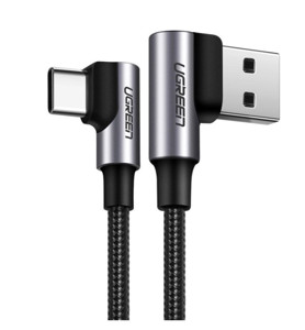 Obrazek Ugreen kątowy kabel US176 USB/USB-C QC 3.0 3A 1m - szary