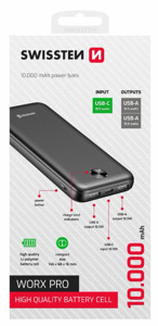 Obrazek POWERBANK SWISSTEN WORX PRO 10000 MAH black