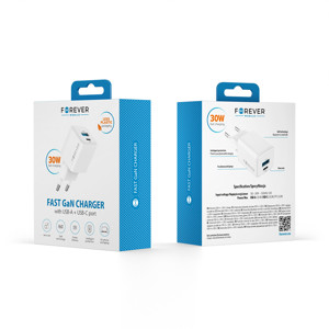 Obrazek Forever ładowarka sieciowa GaN PD QC TC-08-30AC 1x USB-C 1x USB 30W biała