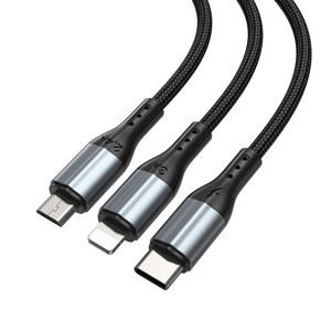 Obrazek BWOO kabel 3w1 USB - USB-C, Lightning, Micro USB 1m 3A X274 czarny