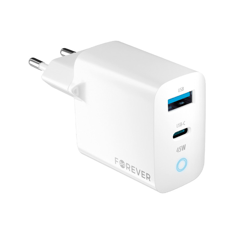 Obrazek Forever ładowarka sieciowa GAN PD TC-06-45AC 45W 1x USB-C 1x USB biały