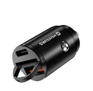 Obrazek Ładowarka samochodowa SWISSTEN 30W PD+SUPER CHARGE 3.0 NANO BLACK