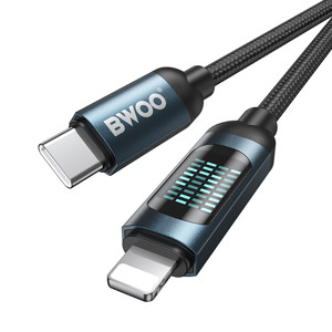 Obrazek BWOO kabel Pleciony USB-C - Lightning 1m 27W z animowanym podświetleniem czarn
