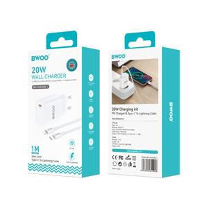 Obrazek BWOO ładowarka sieciowa PD CDA159 USB-C + kabel USB-C - Lightning 20W biał