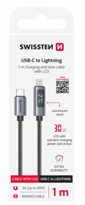 Obrazek KABEL SWISSTEN LCD USB-C/LIGHTNING 1m z wyświetlaczem
