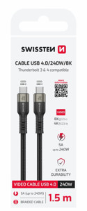 Obrazek KABEL SWISSTEN USB-C 240W 8K/60Hz 40Gb/s 1,5m czarny TB3, TB4
