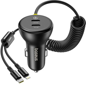 Obrazek Ładowarka samochodowa BASEUS CIRCULAR PD 1xUSB-C 1xUSB-C 60W + KABEL USB-C/LIGHTNING