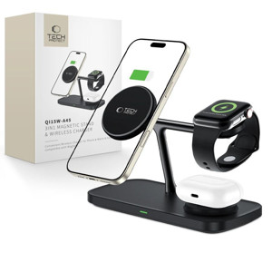 Obrazek TECH-PROTECT ładowarka indukcyjna QI15W-A45 3w1 MAGSAFE MAGNETIC BLACK FOR IOS/ANDROID