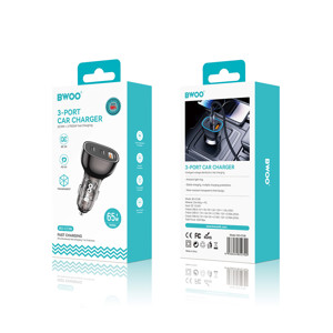 Obrazek BWOO ładowarka samochodowa PD 2x USB-C 1x USB 68W czarna