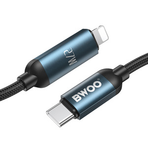 Obrazek BWOO kabel Pleciony USB-C - Lightning 1m 27W z animowanym podświetleniem czarn