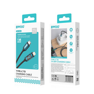 Obrazek BWOO kabel Pleciony USB-C - Lightning 1m 27W z animowanym podświetleniem czarn