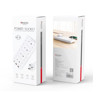 Obrazek Yesido MC16 Przedłużacz 11w1 (UK) 2m Fast Charge 3250W, 8xUK+2xUSB-A+C, BIAŁY