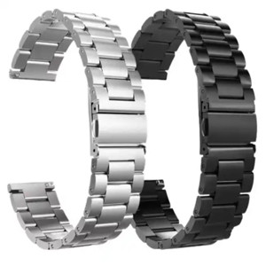 Obrazek Pasek ze stali nierdzewnej do zegarka / smartwatch 22mm, BLACK / CZARNY