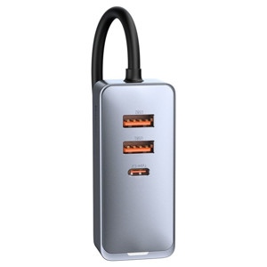 Obrazek Ładowarka samochodowa BASEUS SHARE TOGETHER 2xUSB 2xUSB-C 120W Z PRZEDŁUŻACZEM SZARA/GREY