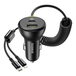 Obrazek Ładowarka samochodowa BASEUS CIRCULAR PD 1xUSB-C 1xUSB 60W + KABEL USB-C/LIGHTNING BLACK