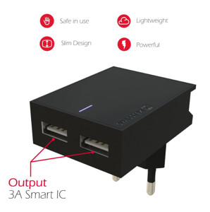 Obrazek Ładowarka sieciowa SWISSTEN SMART IC 2xUSB 3A