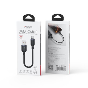 Obrazek Yesido Kabel CA131C 18W USB-Type-C 0.3m 2.4A, BLACK / CZARNY