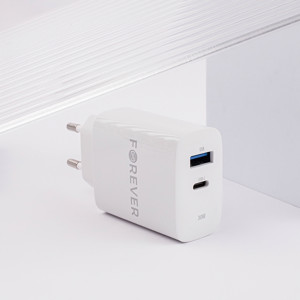 Obrazek Forever ładowarka sieciowa PD QC TC-07-30AC 1x USB-C 1x USB 30W biała