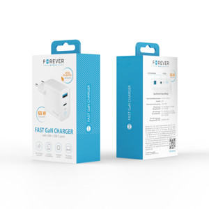 Obrazek Forever ładowarka sieciowa GAN PD TC-06-65AC 65W 1x USB-C 1x USB biały