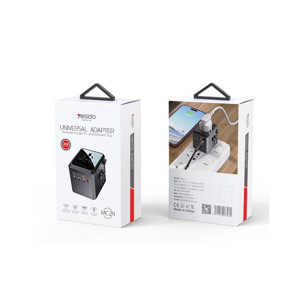 Obrazek Yesido MC24 Uniwersalny Adapter UK/EU/US /AUS Max 8A (3xUSB+USB-C) BLACK / CZARNY