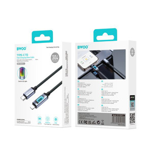 Obrazek BWOO kabel Pleciony X324CL PD 27W 1m USB-C/Lightning z podświetleniem