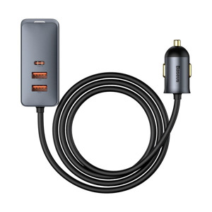 Obrazek Ładowarka samochodowa BASEUS SHARE TOGETHER 2xUSB 2xUSB-C 120W Z PRZEDŁUŻACZEM SZARA/GREY