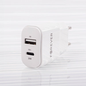 Obrazek Forever ładowarka sieciowa PD QC TC-01-20AC 1x USB-C 1x USB 20W biała